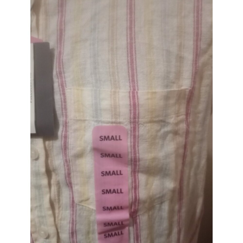 NWT Women’s Gap Button-Down Linen Blend Shirt- Pink Multicolor Size Small S - Picture 6 of 14